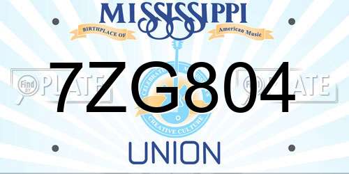 7ZG804 Mississippi License Plate