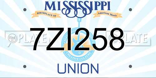 7ZI258 Mississippi License Plate