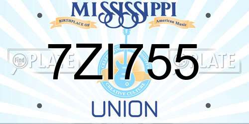 7ZI755 Mississippi License Plate