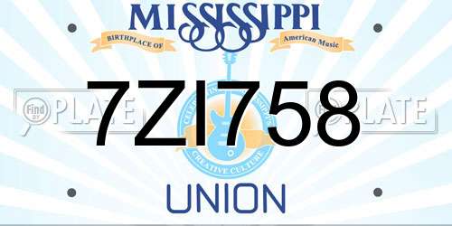 7ZI758 Mississippi License Plate
