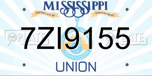 7ZI9155 Mississippi License Plate