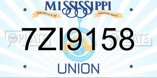 7ZI9158 Mississippi License Plate