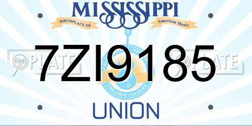 7ZI9185 Mississippi License Plate