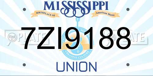 7ZI9188 Mississippi License Plate