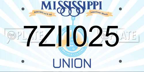 7ZII025 Mississippi License Plate