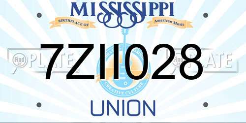 7ZII028 Mississippi License Plate