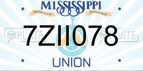 7ZII078 Mississippi License Plate