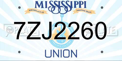 7ZJ2260 Mississippi License Plate