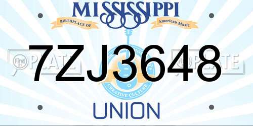 7ZJ3648 Mississippi License Plate