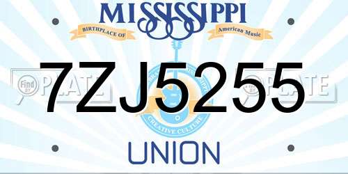 7ZJ5255 Mississippi License Plate