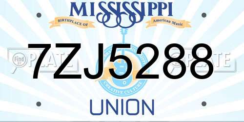 7ZJ5288 Mississippi License Plate