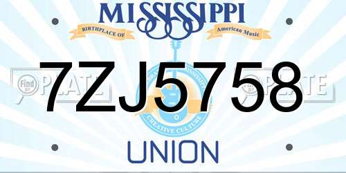 7ZJ5758 Mississippi License Plate