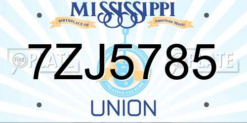 7ZJ5785 Mississippi License Plate