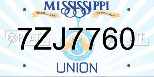 7ZJ7760 Mississippi License Plate