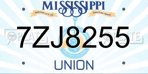 7ZJ8255 Mississippi License Plate