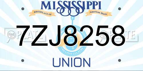 7ZJ8258 Mississippi License Plate