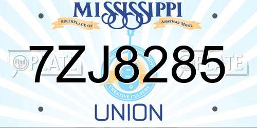 7ZJ8285 Mississippi License Plate