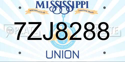 7ZJ8288 Mississippi License Plate