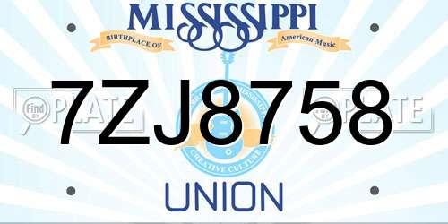 7ZJ8758 Mississippi License Plate