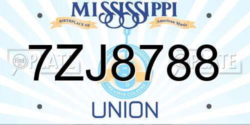 7ZJ8788 Mississippi License Plate