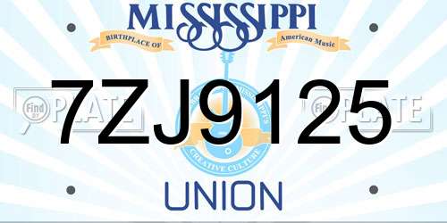 7ZJ9125 Mississippi License Plate