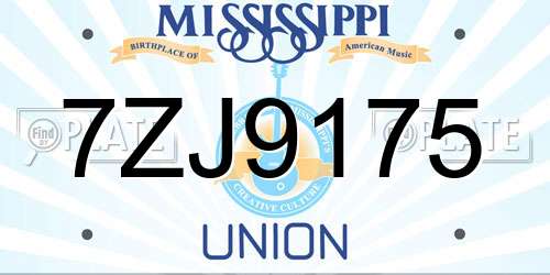 7ZJ9175 Mississippi License Plate