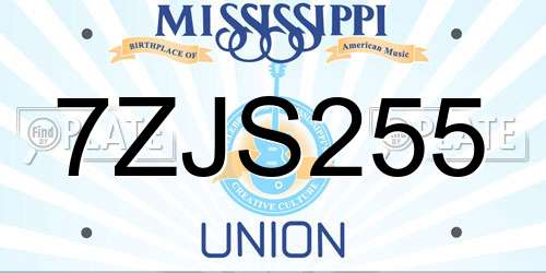 7ZJS255 Mississippi License Plate