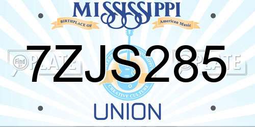 7ZJS285 Mississippi License Plate