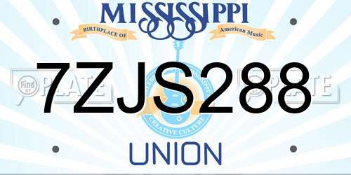 7ZJS288 Mississippi License Plate