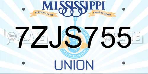 7ZJS755 Mississippi License Plate