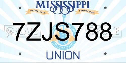 7ZJS788 Mississippi License Plate