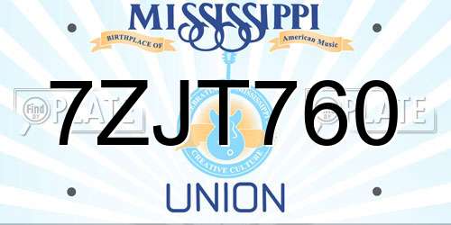 7ZJT760 Mississippi License Plate