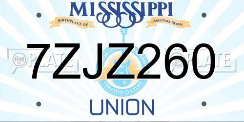 7ZJZ260 Mississippi License Plate
