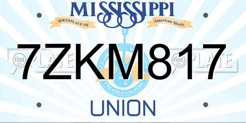 7ZKM817 Mississippi License Plate