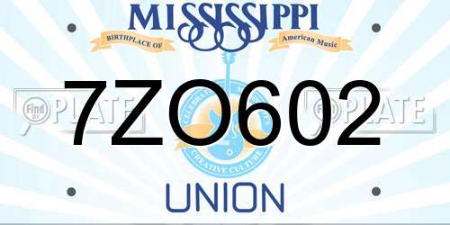 7ZO602 Mississippi License Plate
