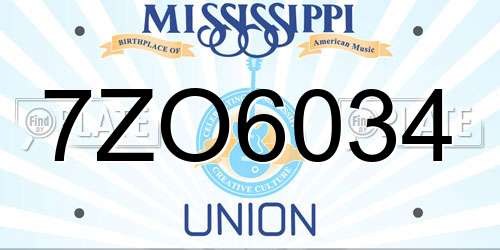 7ZO6034 Mississippi License Plate