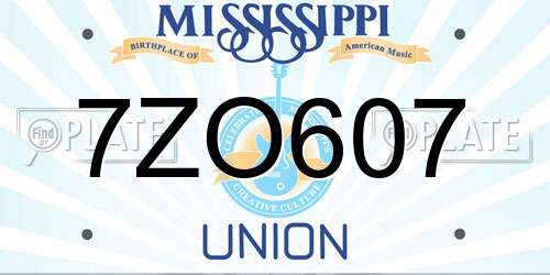 7ZO607 Mississippi License Plate