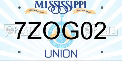 7ZOG02 Mississippi License Plate