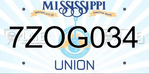 7ZOG034 Mississippi License Plate