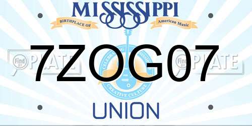 7ZOG07 Mississippi License Plate