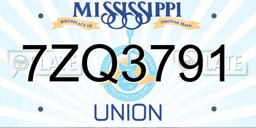 7ZQ3791 Mississippi License Plate