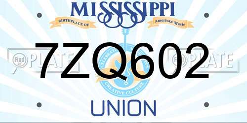 7ZQ602 Mississippi License Plate