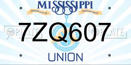 7ZQ607 Mississippi License Plate