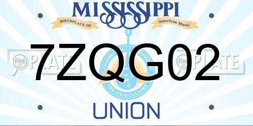 7ZQG02 Mississippi License Plate