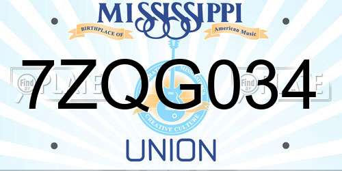 7ZQG034 Mississippi License Plate
