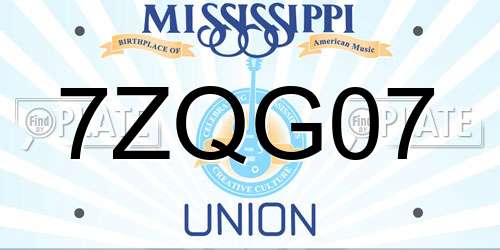 7ZQG07 Mississippi License Plate