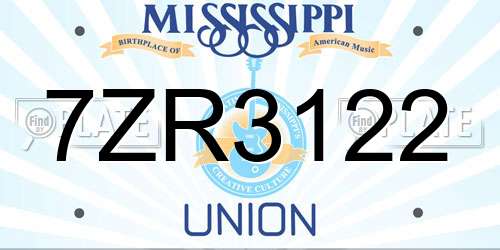 7ZR3122 Mississippi License Plate