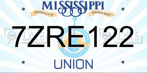 7ZRE122 Mississippi License Plate