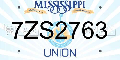 7ZS2763 Mississippi License Plate