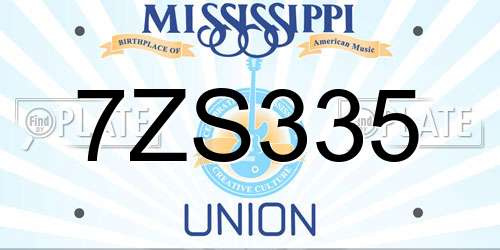 7ZS335 Mississippi License Plate